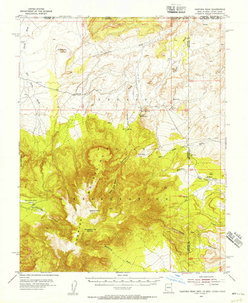 Pastora Peak, Arizona 1953 (1956) USGS Old Topo Map Reprint 15x15 AZ Quad 314880