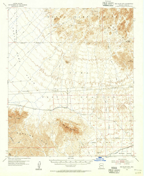 Red Bluff Mountain, Arizona 1955 (1956) USGS Old Topo Map Reprint 15x15 AZ Quad 314948