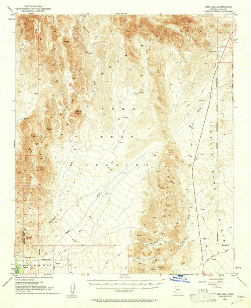 Red Hill, Arizona 1954 (1961) USGS Old Topo Map Reprint 15x15 AZ Quad 314952