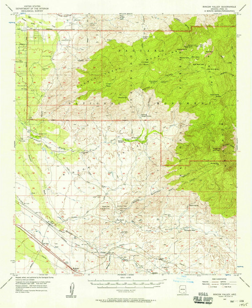 Rincon Valley, Arizona 1957 (1958) USGS Old Topo Map Reprint 15x15 AZ Quad 314965