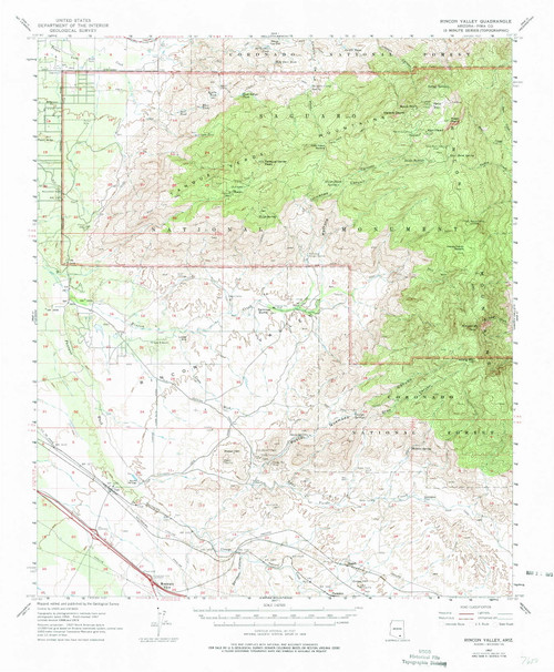 Rincon Valley, Arizona 1957 (1974) USGS Old Topo Map Reprint 15x15 AZ Quad 314968