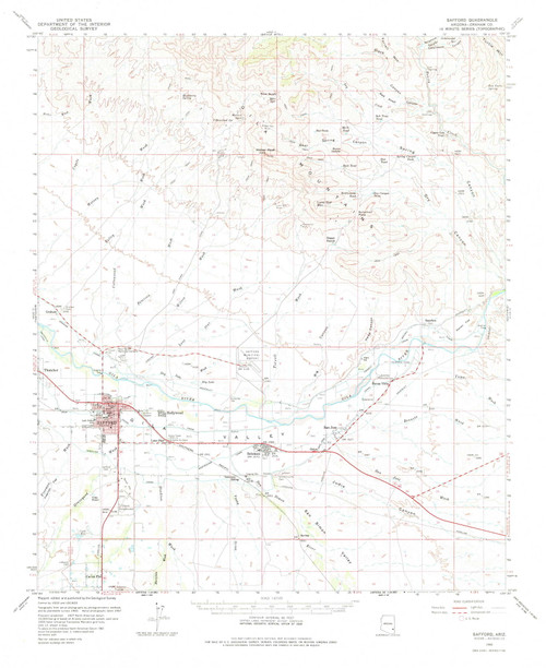 Safford, Arizona 1960 (1980) USGS Old Topo Map Reprint 15x15 AZ Quad 314987