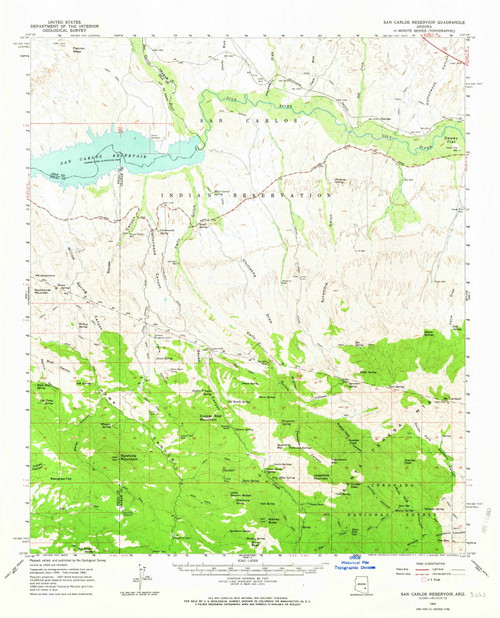 San Carlos Reservoir, Arizona 1962 (1963) USGS Old Topo Map Reprint 15x15 AZ Quad 315000