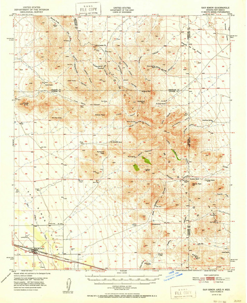 San Simon, Arizona 1951 (1951) USGS Old Topo Map Reprint 15x15 AZ Quad 315005