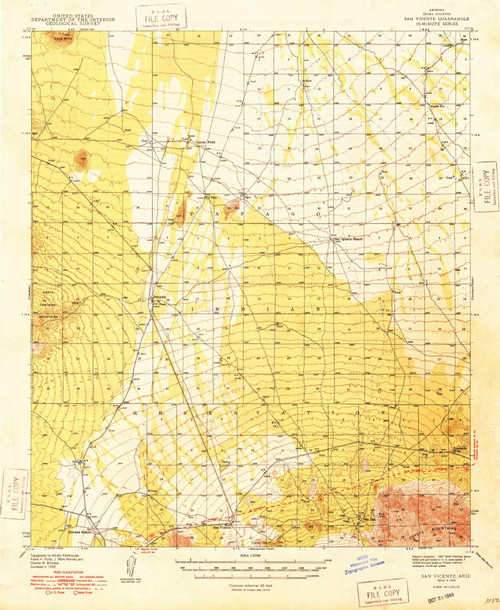 San Vicente, Arizona 1948 (1948) USGS Old Topo Map Reprint 15x15 AZ Quad 315009