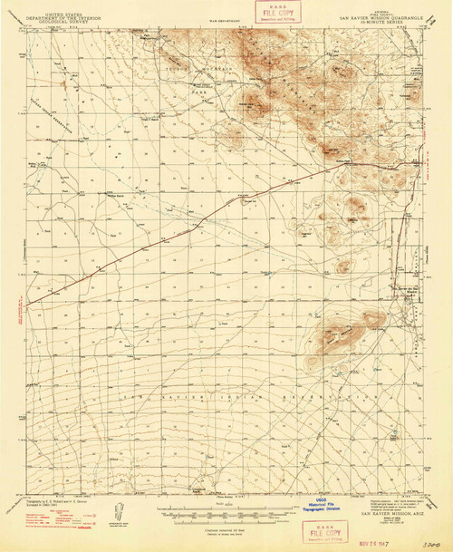 San Xavier Mission, Arizona 1943 (1947) USGS Old Topo Map Reprint 15x15 AZ Quad 315012
