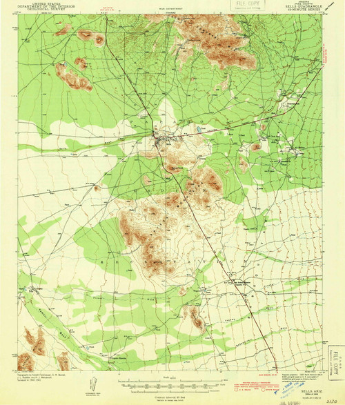 Sells, Arizona 1943 (1943) USGS Old Topo Map Reprint 15x15 AZ Quad 315020