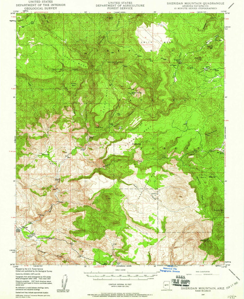 Sheridan Mountain, Arizona 1947 (1960) USGS Old Topo Map Reprint 15x15 AZ Quad 315030