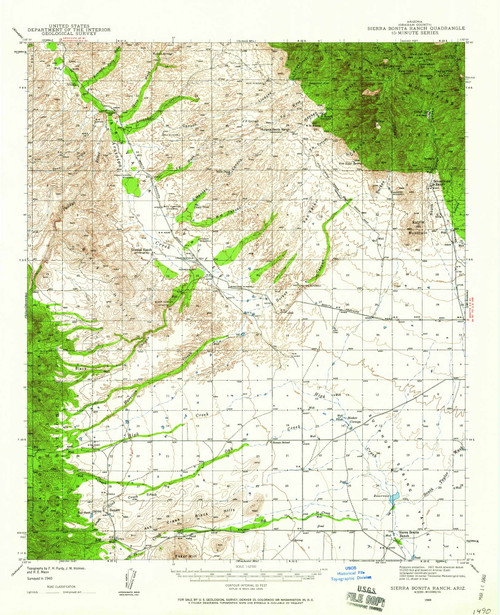 Sierra Bonita Ranch, Arizona 1940 (1960) USGS Old Topo Map Reprint 15x15 AZ Quad 315042