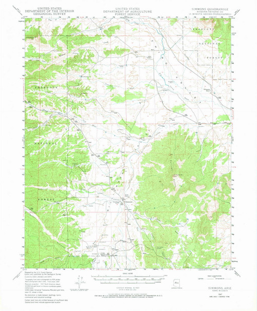 Simmins, Arizona 1947 (1964) USGS Old Topo Map Reprint 15x15 AZ Quad 315057