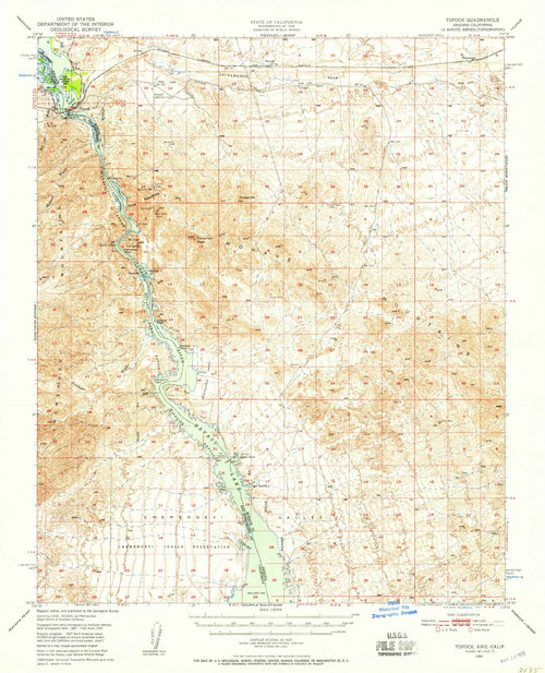 Topock, Arizona 1950 (1957) USGS Old Topo Map Reprint 15x15 AZ Quad 315108