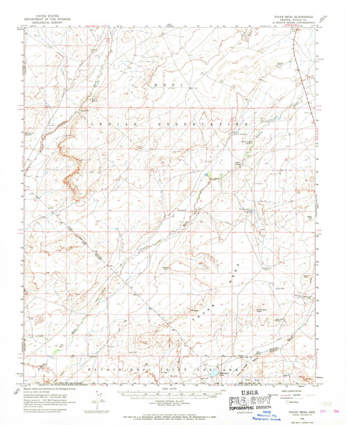 Tovar Mesa, Arizona 1966 (1968) USGS Old Topo Map Reprint 15x15 AZ Quad 315116