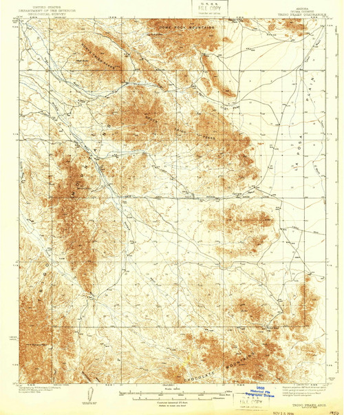 Trigo Peaks, Arizona 1939 (1939) USGS Old Topo Map Reprint 15x15 AZ Quad 315118