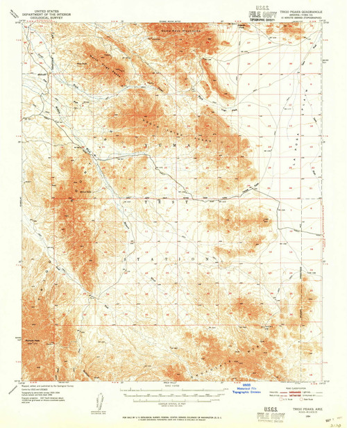 Trigo Peaks, Arizona 1954 (1955) USGS Old Topo Map Reprint 15x15 AZ Quad 315121