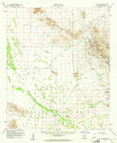 Vaca Hills, Arizona 1959 (1961) USGS Old Topo Map Reprint 15x15 AZ Quad 315147