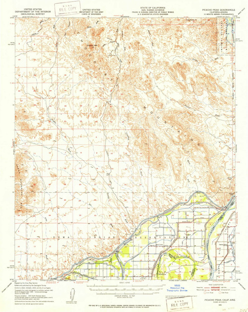 Picacho Peak, California 1951 (1953) USGS Old Topo Map Reprint 15x15 AZ Quad 298532
