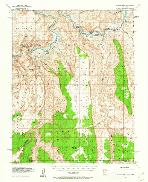 No Mans Mesa, Utah 1953 (1962) USGS Old Topo Map Reprint 15x15 AZ Quad 250985