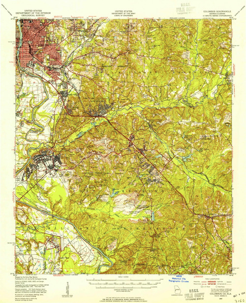 Columbus, Georgia 1947 (1954) USGS Old Topo Map Reprint 15x15 GA Quad 247401