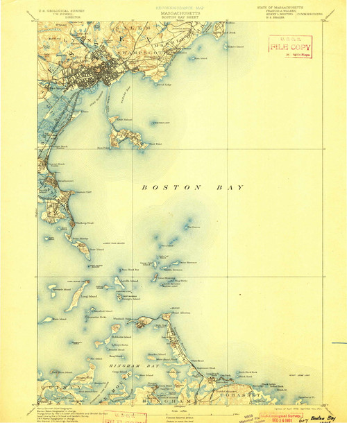 Boston Bay, Massachusetts 1892 (1901) USGS Old Topo Map Reprint 15x15 MA Quad 352522
