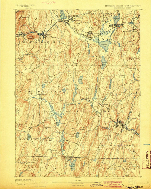Brookfield, Massachusetts 1893 (1904) USGS Old Topo Map Reprint 15x15 MA Quad 352542