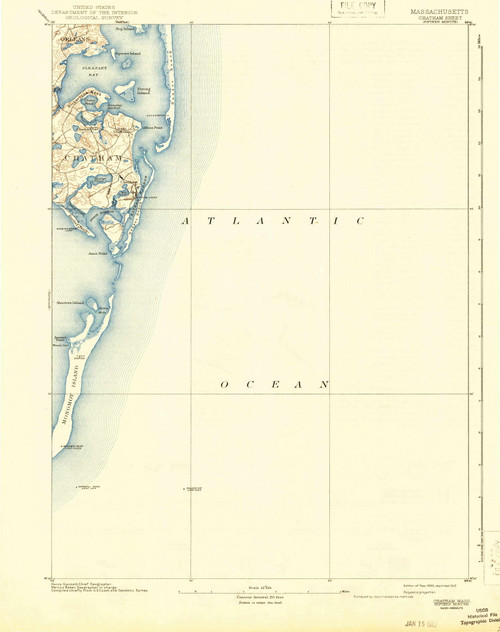 Chatham, Massachusetts 1893 (1942) USGS Old Topo Map Reprint 15x15 MA Quad 352550