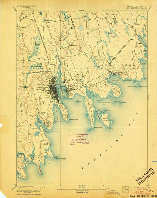 Fairhaven, Massachusetts 1893 (1904) USGS Old Topo Map Reprint 15x15 MA Quad 352882