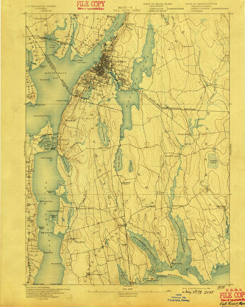 Fall River, Massachusetts 1893 (1898) USGS Old Topo Map Reprint 15x15 MA Quad 352616