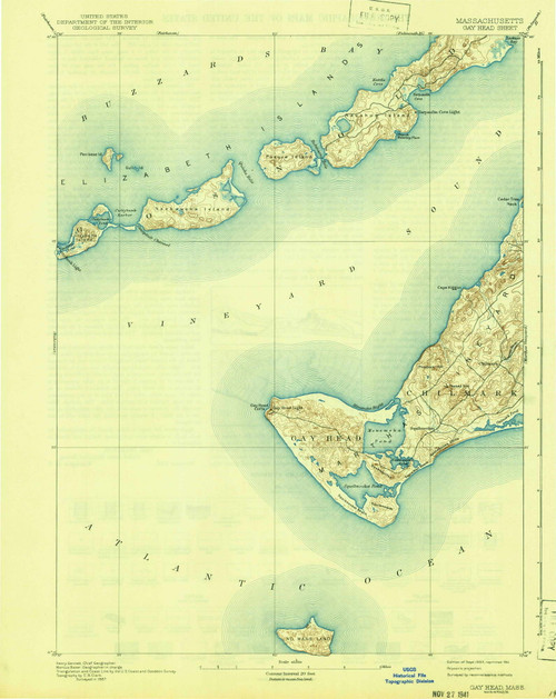 Gay Head, Massachusetts 1893 (1941) USGS Old Topo Map Reprint 15x15 MA Quad 352683