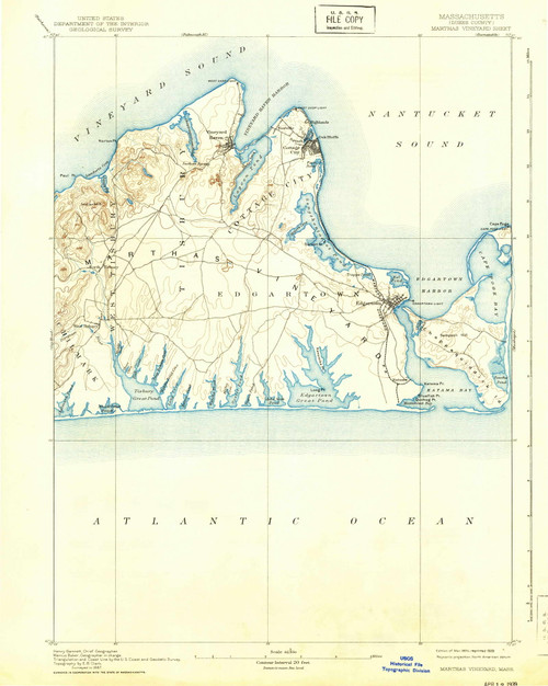 Marthas Vineyard, Massachusetts 1894 (1939) USGS Old Topo Map Reprint 15x15 MA Quad 352844