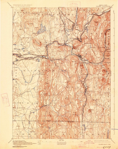 Palmer, Massachusetts 1893 (1927) USGS Old Topo Map Reprint 15x15 MA Quad 352927