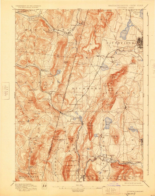 Pittsfield, Massachusetts 1897 (1925) USGS Old Topo Map Reprint 15x15 MA Quad 352944