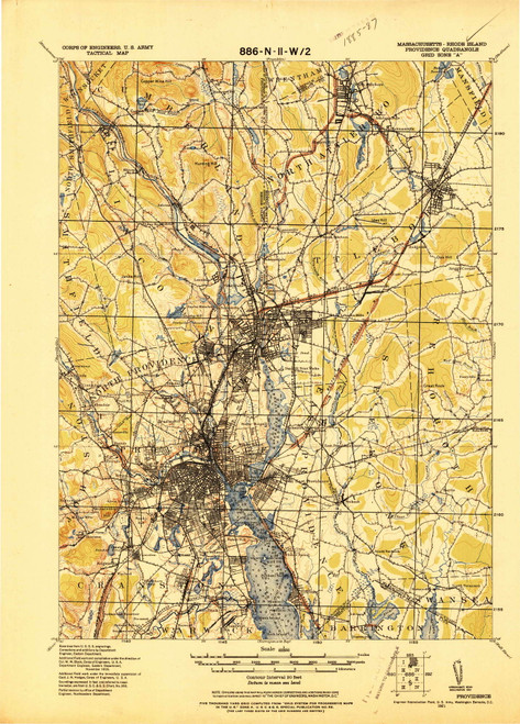 Providence, Rhode Island 1921 (1921) USGS Old Topo Map Reprint 15x15 MA Quad 352975