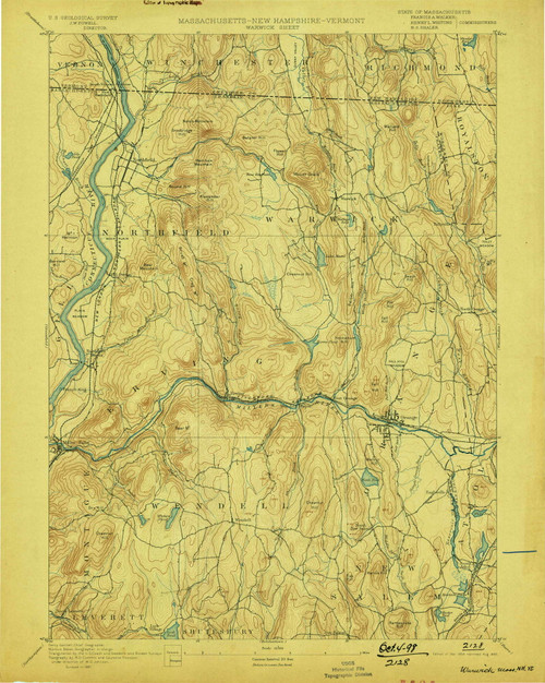 Warwick, Massachusetts 1894 (1898) USGS Old Topo Map Reprint 15x15 MA Quad 353077