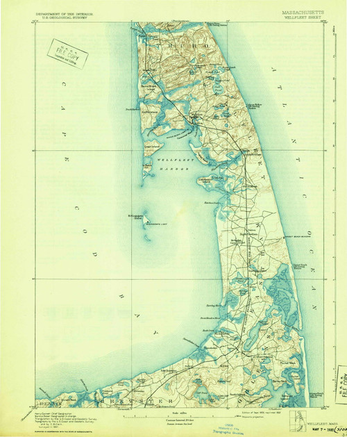 Wellfleet, Massachusetts 1893 (1932) USGS Old Topo Map Reprint 15x15 MA Quad 353109