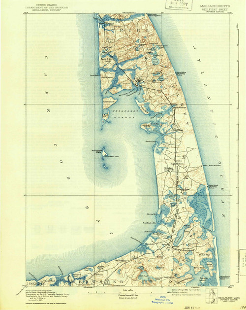 Wellfleet, Massachusetts 1893 (1942) USGS Old Topo Map Reprint 15x15 MA Quad 353097