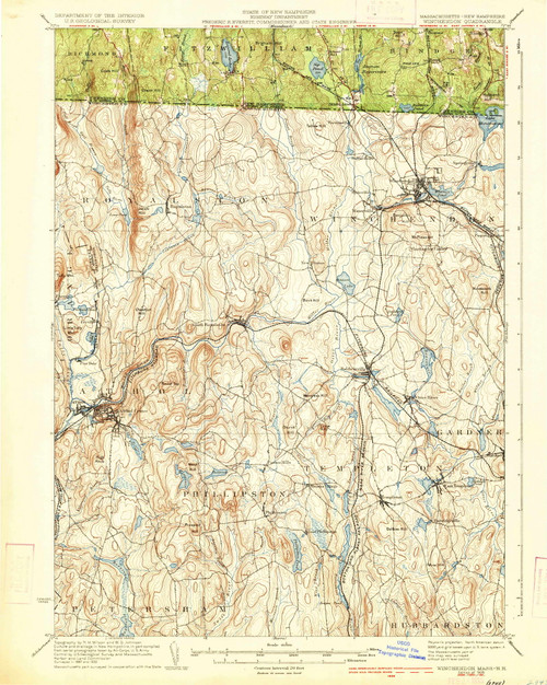 Winchendon, Massachusetts 1935 (1935) USGS Old Topo Map Reprint 15x15 MA Quad 353112