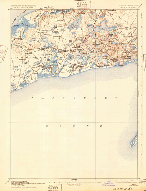 Yarmouth, Massachusetts 1893 (1932) USGS Old Topo Map Reprint 15x15 MA Quad 353153