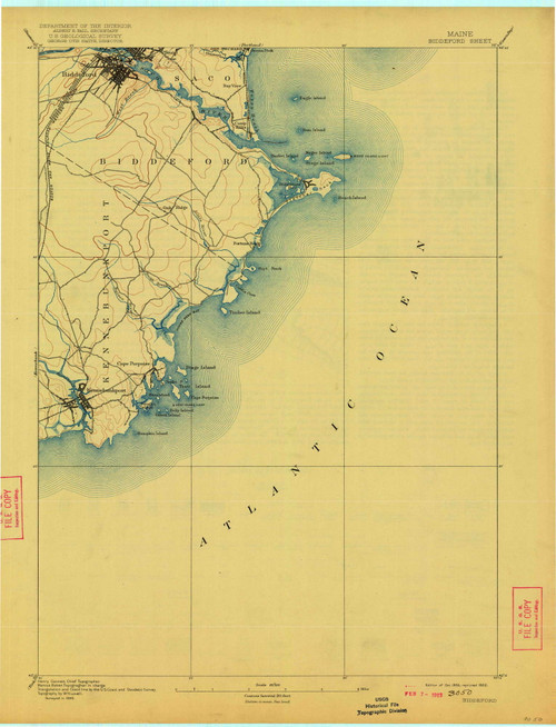 Biddeford, Maine 1893 (1922) USGS Old Topo Map Reprint 15x15 ME Quad 807381