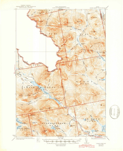 Chain Lakes, Maine 1935 (1945) USGS Old Topo Map Reprint 15x15 ME Quad 461056
