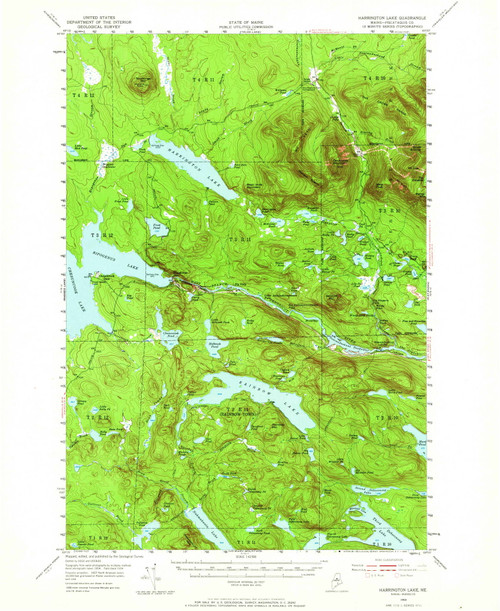 Harrington Lake, Maine 1954 (1965) USGS Old Topo Map Reprint 15x15 ME Quad 460477