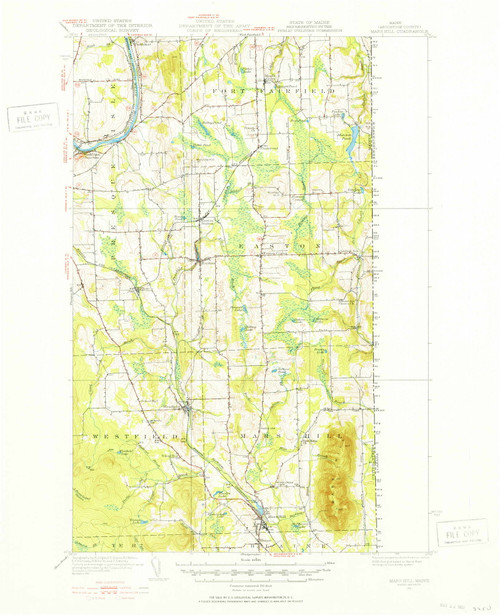 Mars Hill, Maine 1951 (1952) USGS Old Topo Map Reprint 15x15 ME Quad 460594