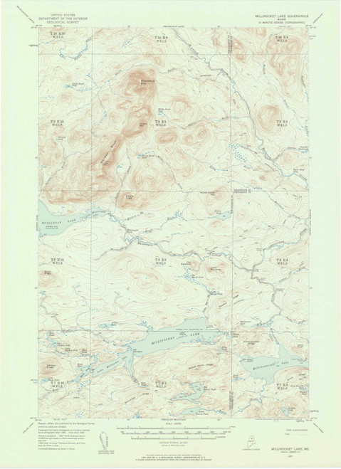 Millinocket Lake, Maine 1954 (1958) USGS Old Topo Map Reprint 15x15 ME Quad 306663