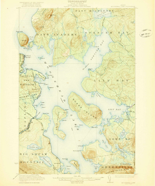 Moosehead Lake, Maine 1922 (1922) USGS Old Topo Map Reprint 15x15 ME Quad 460620