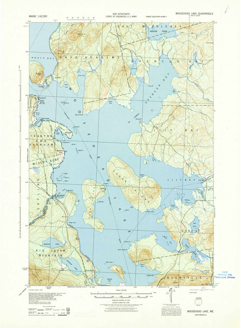 Moosehead Lake, Maine 1944 (1944) USGS Old Topo Map Reprint 15x15 ME Quad 460624