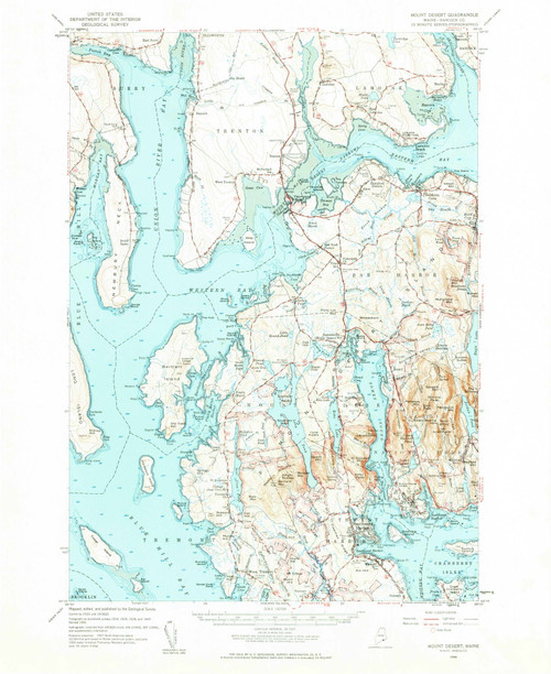 Mount Desert, Maine 1956 (1960) USGS Old Topo Map Reprint 15x15 ME Quad 460640
