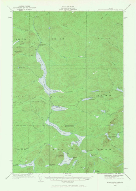 Musquacook Lakes, Maine 1932 (1968) USGS Old Topo Map Reprint 15x15 ME Quad 306675