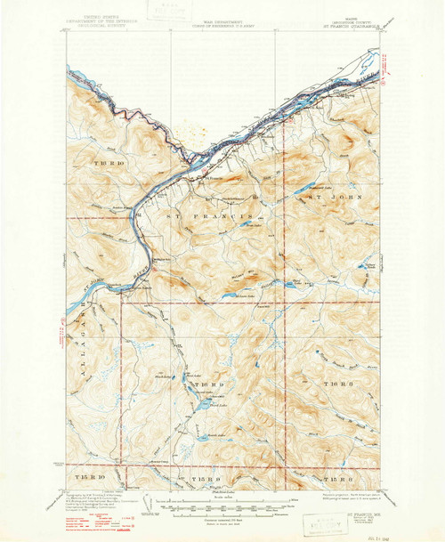 Saint Francis, Maine 1933 (1947) USGS Old Topo Map Reprint 15x15 ME Quad 460915