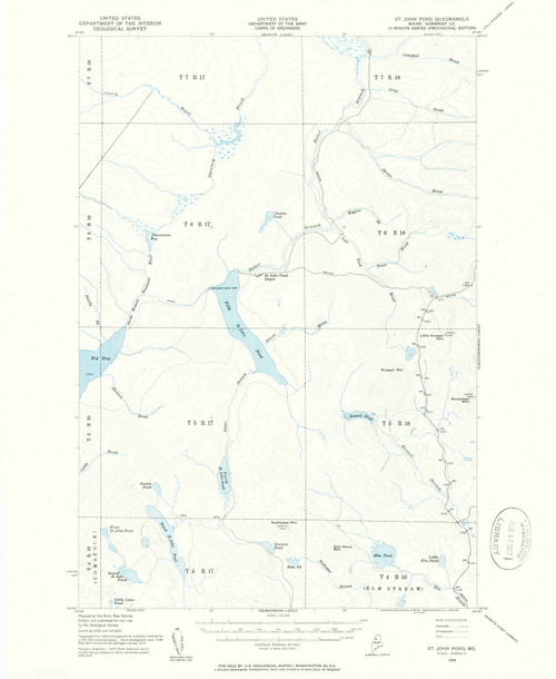Saint John Pond, Maine 1954 (1955) USGS Old Topo Map Reprint 15x15 ME Quad 460918