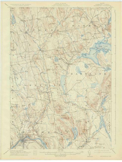 Skowhegan, Maine 1913 (1927) USGS Old Topo Map Reprint 15x15 ME Quad 306783