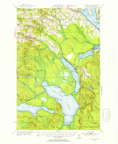 Square Lake, Maine 1953 (1955) USGS Old Topo Map Reprint 15x15 ME Quad 460913